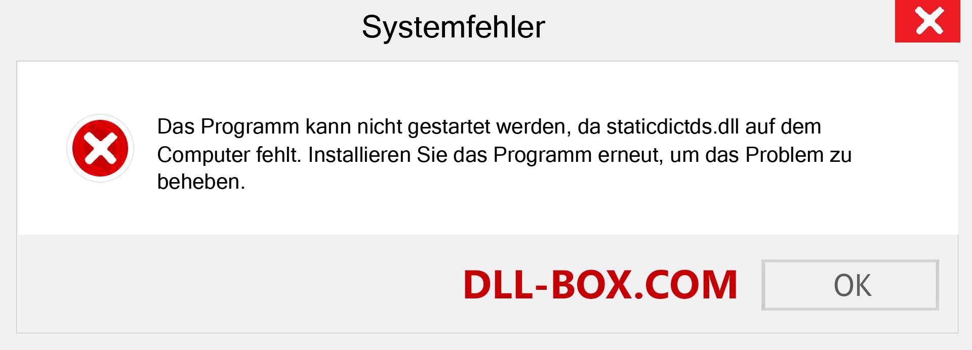 staticdictds.dll-Datei fehlt?. Download für Windows 7, 8, 10 - Fix staticdictds dll Missing Error unter Windows, Fotos, Bildern