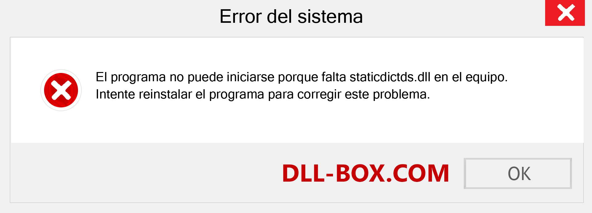 ¿Falta el archivo staticdictds.dll ?. Descargar para Windows 7, 8, 10 - Corregir staticdictds dll Missing Error en Windows, fotos, imágenes