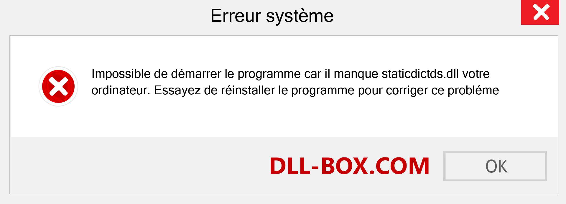 Le fichier staticdictds.dll est manquant ?. Télécharger pour Windows 7, 8, 10 - Correction de l'erreur manquante staticdictds dll sur Windows, photos, images